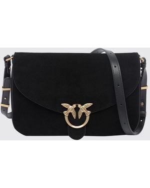 Pinko Mini Love Bag Suede Crossbody Bag With Love Birds Logo - Black
