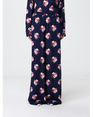 Fendi Silk Palazzo Trousers With Floral Print - Blue