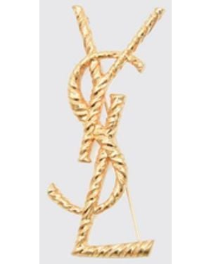 Saint Laurent Cassandre Ysl Monogram-Finish Brass Brooch - White