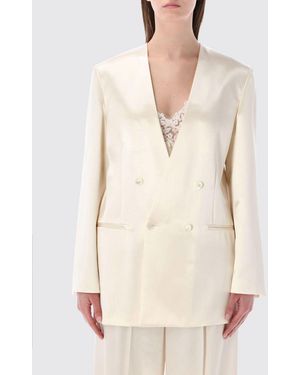 Alberta Ferretti Double-Breasted Satin Blazer - Natural