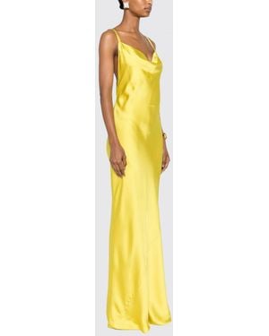 Norma Kamali Long Satin Evening Gown With Draped Neckline - Yellow