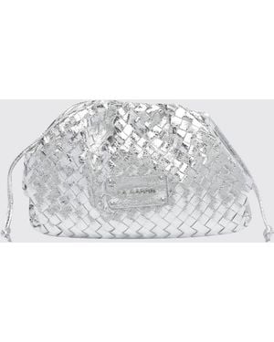 La Carrie Woven Leather Mini Bucket Bag With Drawstring Closure - White