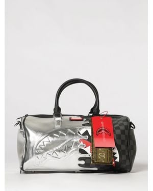 Sprayground Checkered Saffiano Coated Cotton Duffle Bag With Logo - Black
