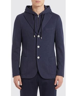 Eleventy Single-Breasted Piqué Jersey Blazer - Blue