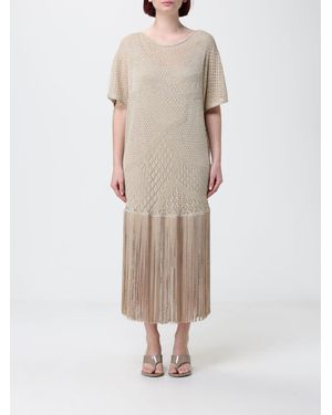 SIMONA CORSELLINI Crochet Midi Dress With Fringes - Natural