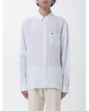 Lacoste Relaxed Fit Striped Linen Shirt With Button-Down Collar - White