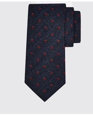 Ferragamo Gancini Silk And Wool Tie With Chevron Monogram Pattern - Blue
