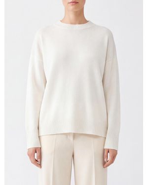 SOLOTRE Wool And Cashmere Blend Crewneck Jumper With Ribbed Trims - White