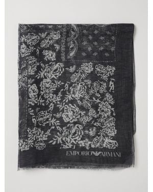 Emporio Armani Modal Blend Scarf With Floral Print - Black