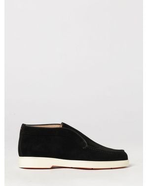 Santoni Suede Chukka Ankle Boots With Round Toe And Rubber Sole - White