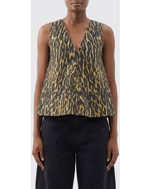Ganni Animal Print Cotton Top - Blue
