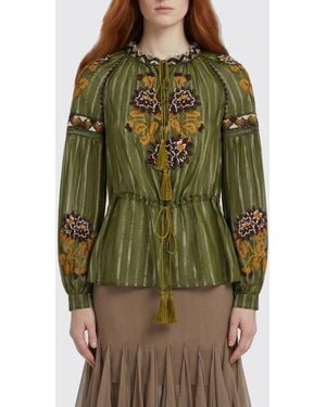 Valentino Silk Blouse With Lurex Thread Embroidery - Green