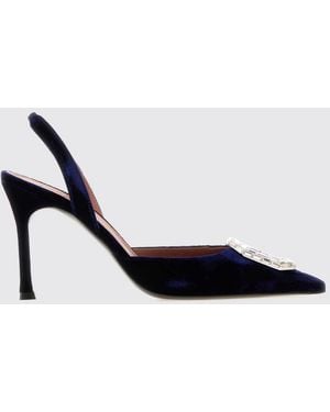 AMINA MUADDI Camelia Satin Slingback Pumps With Jewel Buckle - Blue