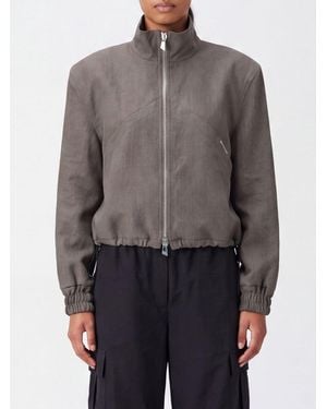 The Attico Cropped Wool Blend Bomber Jacket With High Neck And Padded Shoulders - Gray