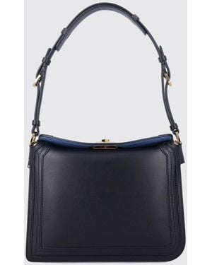 Lanvin Smooth Calfskin Leather Shoulder Bag With Turn-Lock Closure - Blue