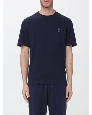 Brunello Cucinelli Cotton Crew-Neck T-Shirt With Contrast Logo - Blue