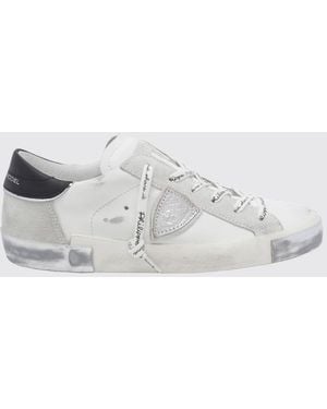 Philippe Model Zapatillas Bajas Prsx Bicolor De Piel De Becerro Con Escudo - Blanco