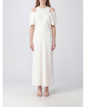 FEDERICA TOSI Short-Sleeved Wool Blend Midi Dress With Cut-Out Shoulders - White