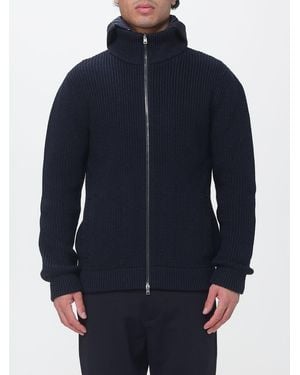 Herno Virgin Wool Cardigan With Nylon Bib And Removable Hood - Blue