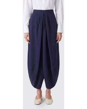 Giorgio Armani Asymmetrical Side-Draped Silk Midi Skirt - Blue