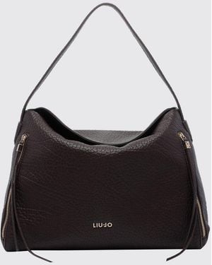 Liu Jo Grained Synthetic Leather Shoulder Bag With Flap Closure - Black