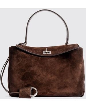 Balenciaga Petit Sac À Main Rodeo En Cuir De Veau Suédé Avec Charm Et Fermoir Pivotant - Marron