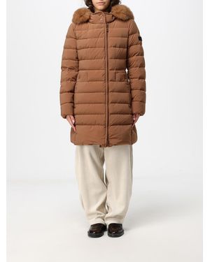 Peuterey Knee-Length Quilted Nylon Down Jacket With Shearling Hood - Brown
