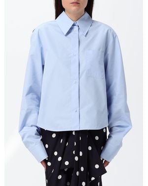 Sportmax Pleated Relaxed Fit Cotton Shirt With Dropped Shoulders - Blue