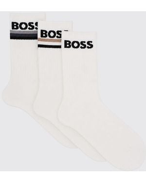 BOSS Set Of Three Pairs Of Low-Cut Stretch Cotton Socks With Jacquard Logo - White