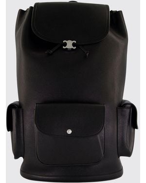 Celine Mochila Triomphe De Piel De Cordero Con Cordón Y Solapa - Negro