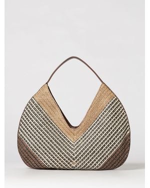 Twinset Striped Raffia Hobo Bag - Gray