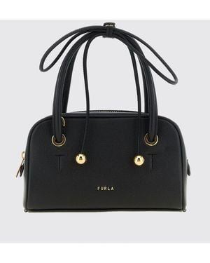 Furla Poppy Mini Full-Grain Leather Handbag With Double Handle And Shoulder Strap - Black