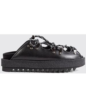 Sacai Sandales À Plateforme En Cuir Lisse Avec Semelle Crantée Et Petit Talon - Noir