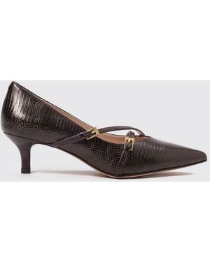 Twinset Lizard-Print Leather Mary Jane Court Shoes With Mid Heel - Brown