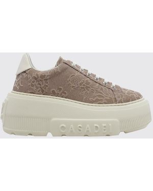 Casadei Nexus Rigel Mesh Sneakers With Floral Embroidery And Platform Sole - Natural