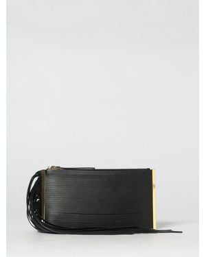 Elisabetta Franchi Nappa Leather Clutch With Fringes - Grey