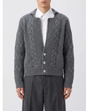 Versace Merino Wool V-Neck Cardigan With Front Patch Pockets - Grey
