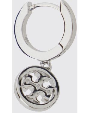 Tory Burch Pendientes Colgantes De Aro Icon Con Logo Double T Y Strass - Blanco