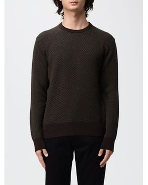 Brooksfield Patterned Pure Virgin Wool Crewneck Sweater - Black