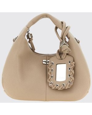 Ganni Mini Hobo-Tasche Aus Beigem Recyceltem Leder Mit Butterfly-Logo Und Charm - Natur