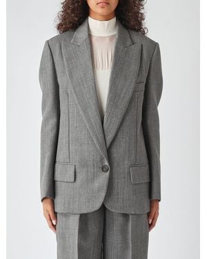 Elisabetta Franchi Blazer Corto De Botonadura Sencilla De Lana Virgen Con Solapas De Pico - Gris