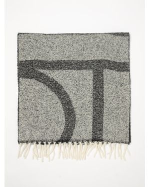 TOTEME Alpaca Wool Scarf With Logo - Grey