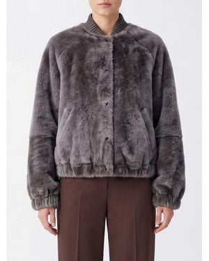 Brunello Cucinelli Cazadora Bomber Corta De Pelo Con Hombros Caídos Y Corte Relajado - Gris