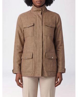 Herno Chaqueta Utility De Mezcla De Lino Y Seda Con Cuello Alto - Marrón