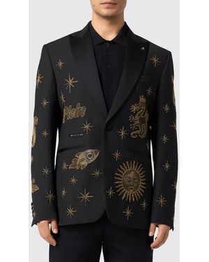 Philipp Plein Blazer De Botonadura Sencilla Zodiaco De Lana Con Bordados De Cristales Y Cuentas - Negro