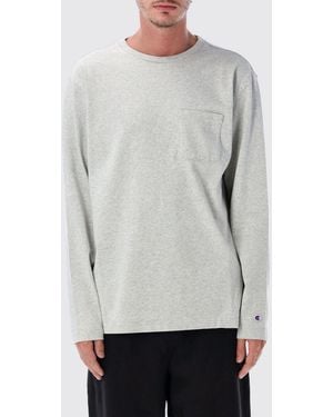 Champion Long-Sleeved Cotton T-Shirt With Patch Pocket - Grey