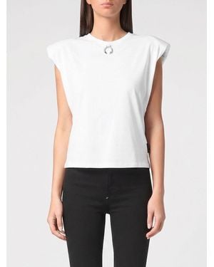 Philipp Plein Jersey Tank Top With Crew Neck And Padded Shoulders - White
