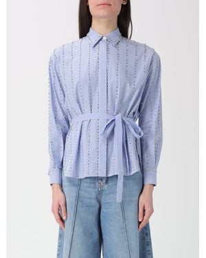 Pinko Cotton Shirt With Rhinestones - Blue