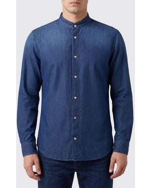 Boglioli Long-Sleeve Cotton Denim Shirt With Mandarin Collar - Blue