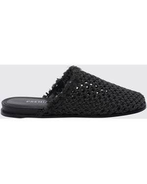Premiata Perforated Raffia Mules With A Square Toe And Low Heel - Black